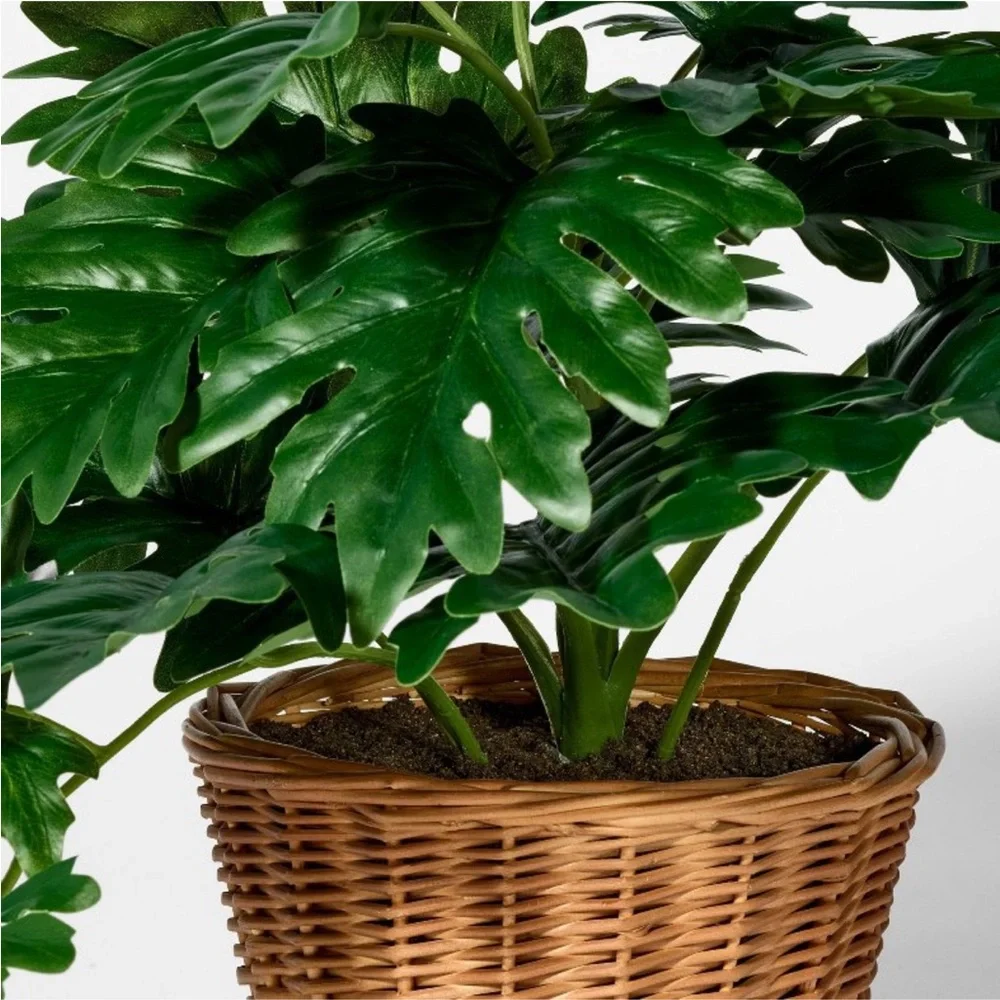STUDIO MCGEE NWT faux philodendron decorative plant in basket -18”